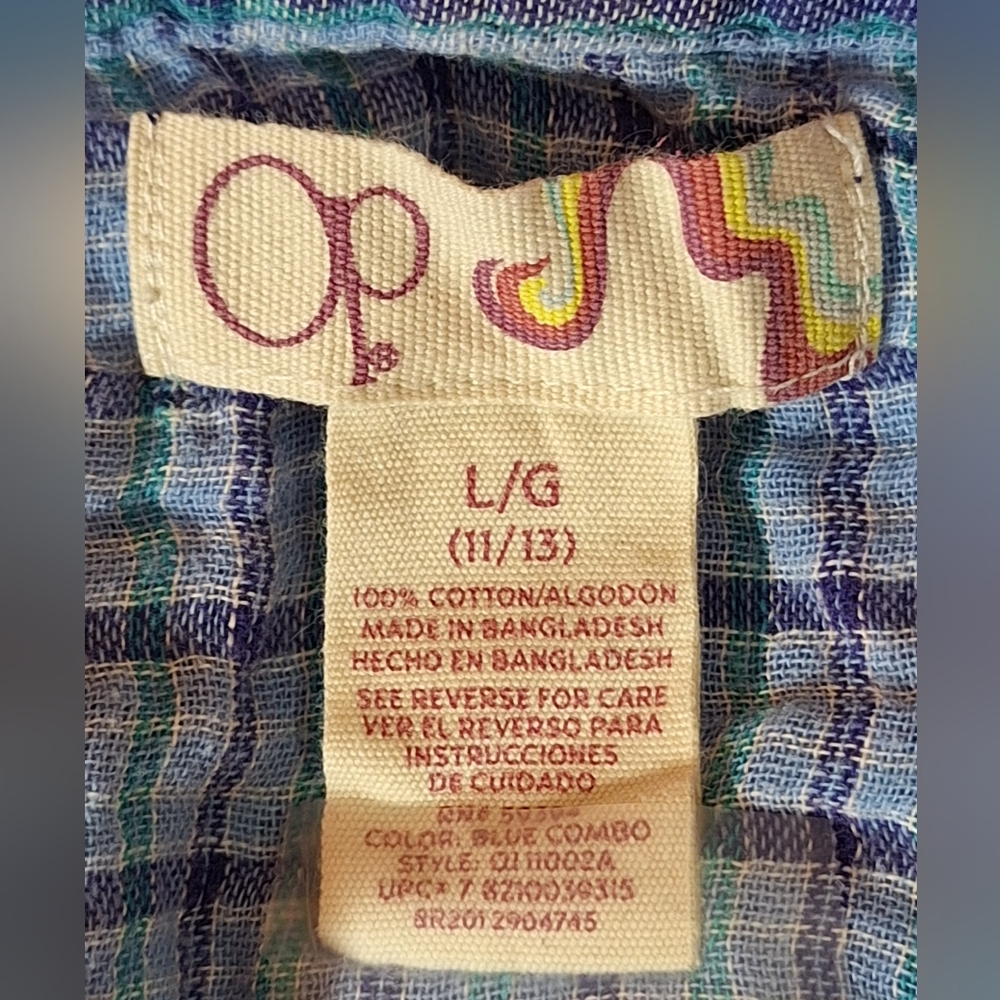OP (OCEAN PACIFIC) 3/4 sleeve button-down flannel shirt. Size L (11/13) - Picture 5 of 5